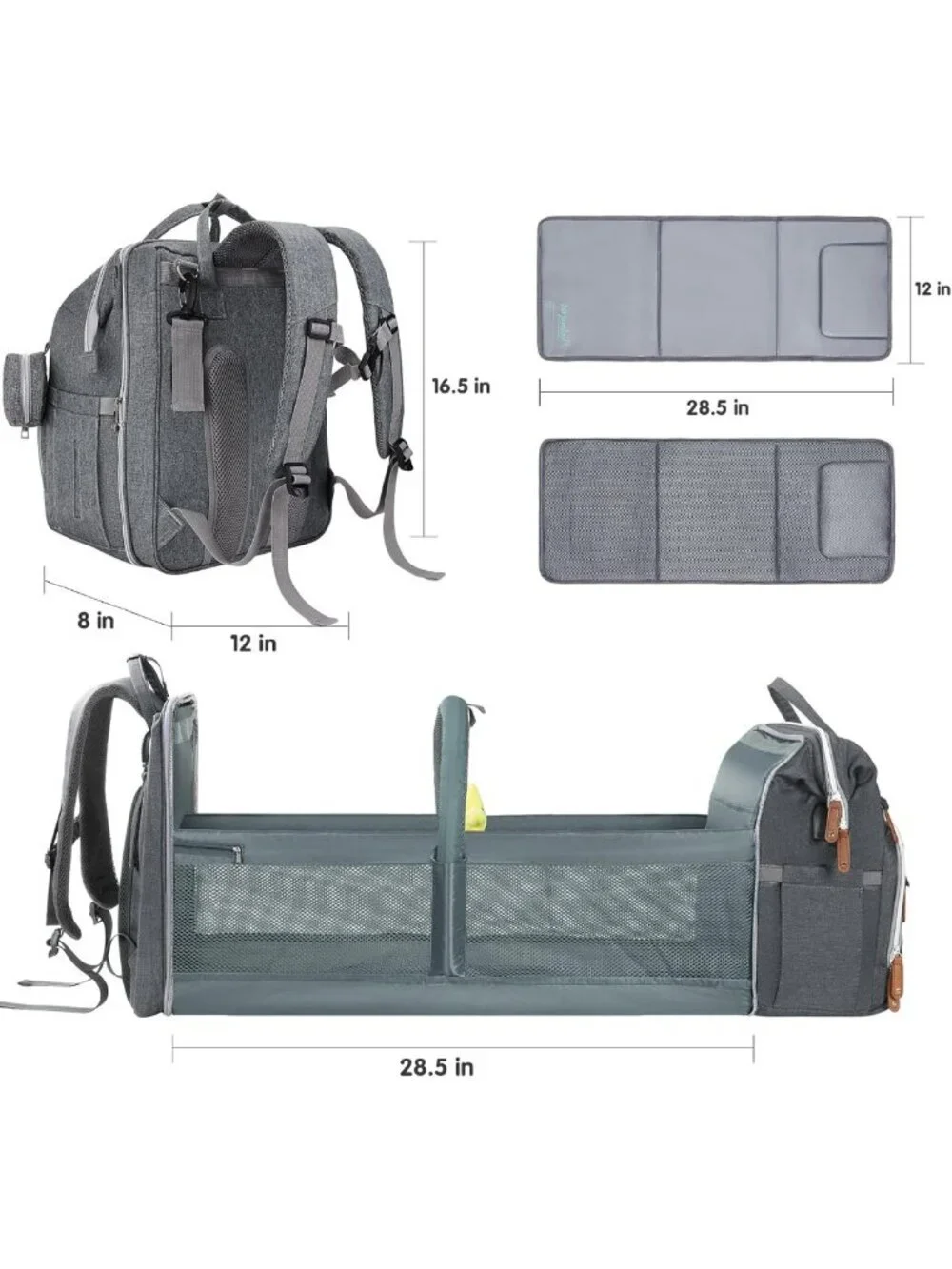 Large Capacity Baby Diaper Bag Backpack with Changing Station, USB Port